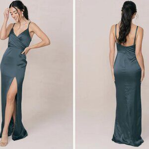 Revelry Rava Satin Bridesmaid Dress - Eucalyptus size 6 - New with tags